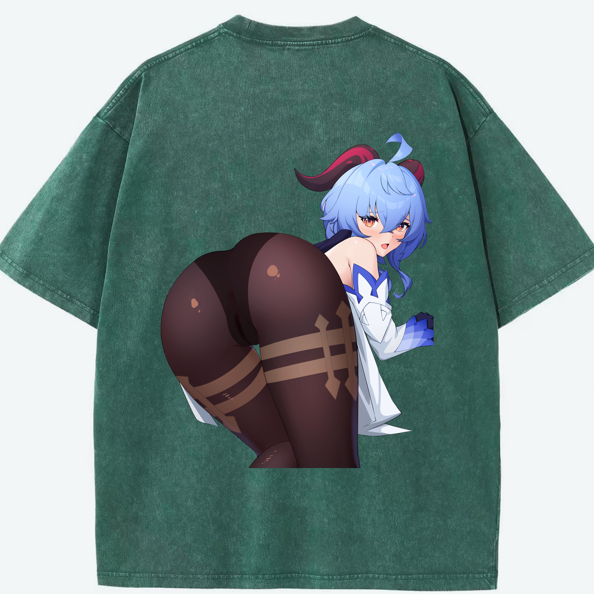げんし神 甘雨 かんう genshin Ganyu 綿100% ヴィンテージ風 半袖Tシャツ（背面プリント）